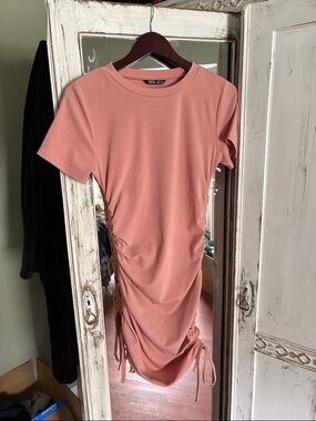 Dusty Rose Ruched Side-Tie Mini Dress